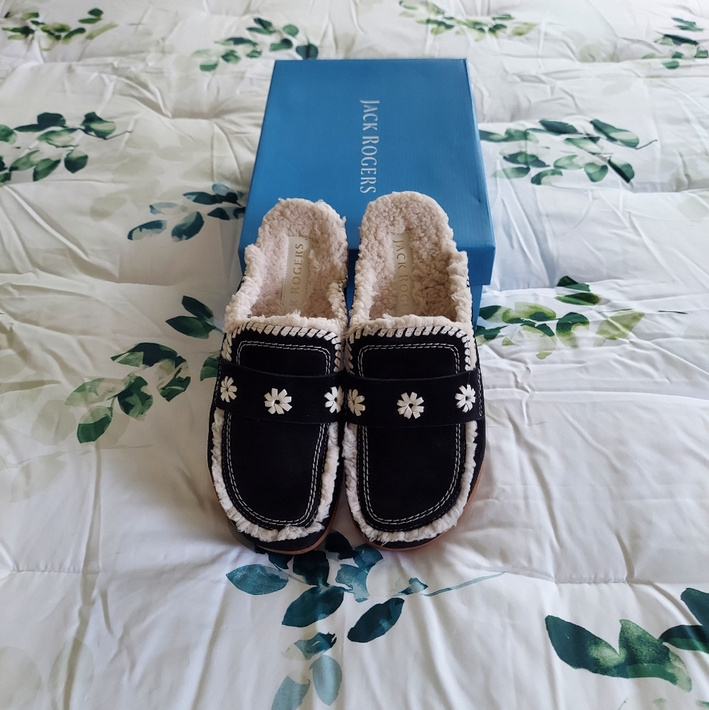 Jack Rogers Black Shearling Slippers
